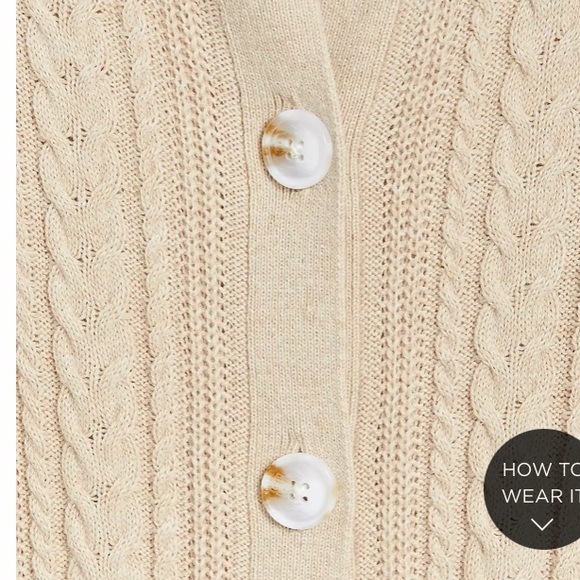 Loft Cable Knit Crew Neck Rolled Oat Cardigan M L - Picture 2 of 5